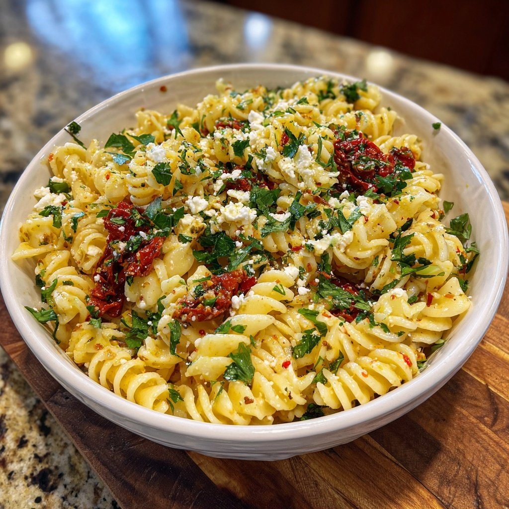 Mediterraner Nudelsalat Mit Getrockneten Tomaten